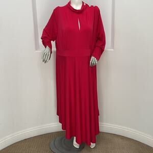 Eloquii Long Sleeve Mock Neck Pink Jersey Midi Dress Jewel Button Shoulder Sz 2X